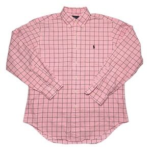Ralph Lauren Oxford Button Down Shirt Classic Fit Mens Size Large Pink Plaid